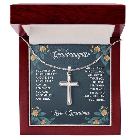 NecklesStainless Cross GranddaughterWear your faith proudly with this stunning artisan-crafted Stainless Steel Cross Necklace. Perfect for special occasions or everyday wear, our Cross Necklace is a woStainless Cross Granddaughter