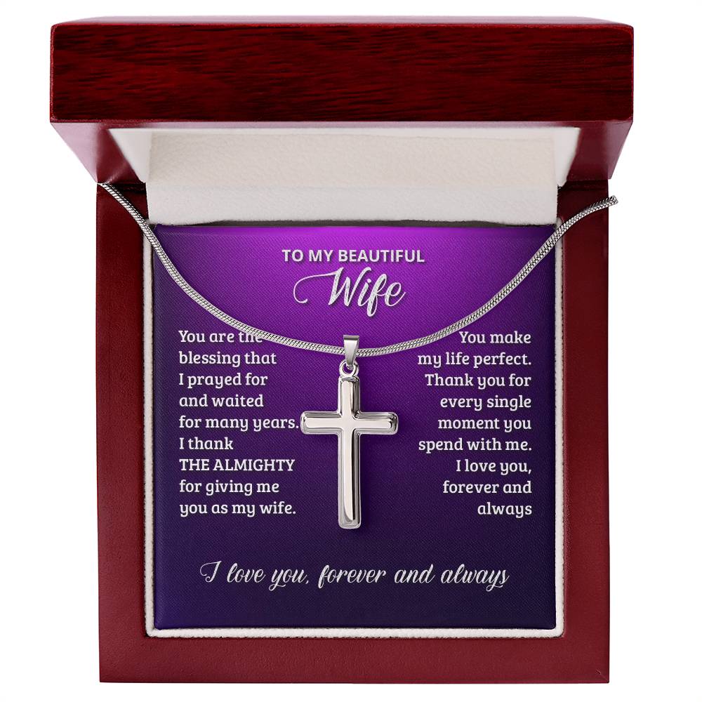 NecklesStainless Cross WifeWear your faith proudly with this stunning artisan-crafted Stainless Steel Cross Necklace. Perfect for special occasions or everyday wear, our Cross Necklace is a woStainless Cross Wife